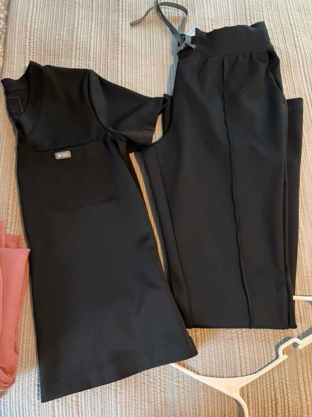 Figs Women's Black Scrub Top and flare Pants Set